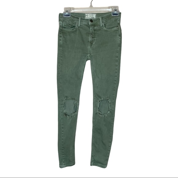 Free People Olive Green Distressed Skinny Jeans 24 - Picture 4 of 16